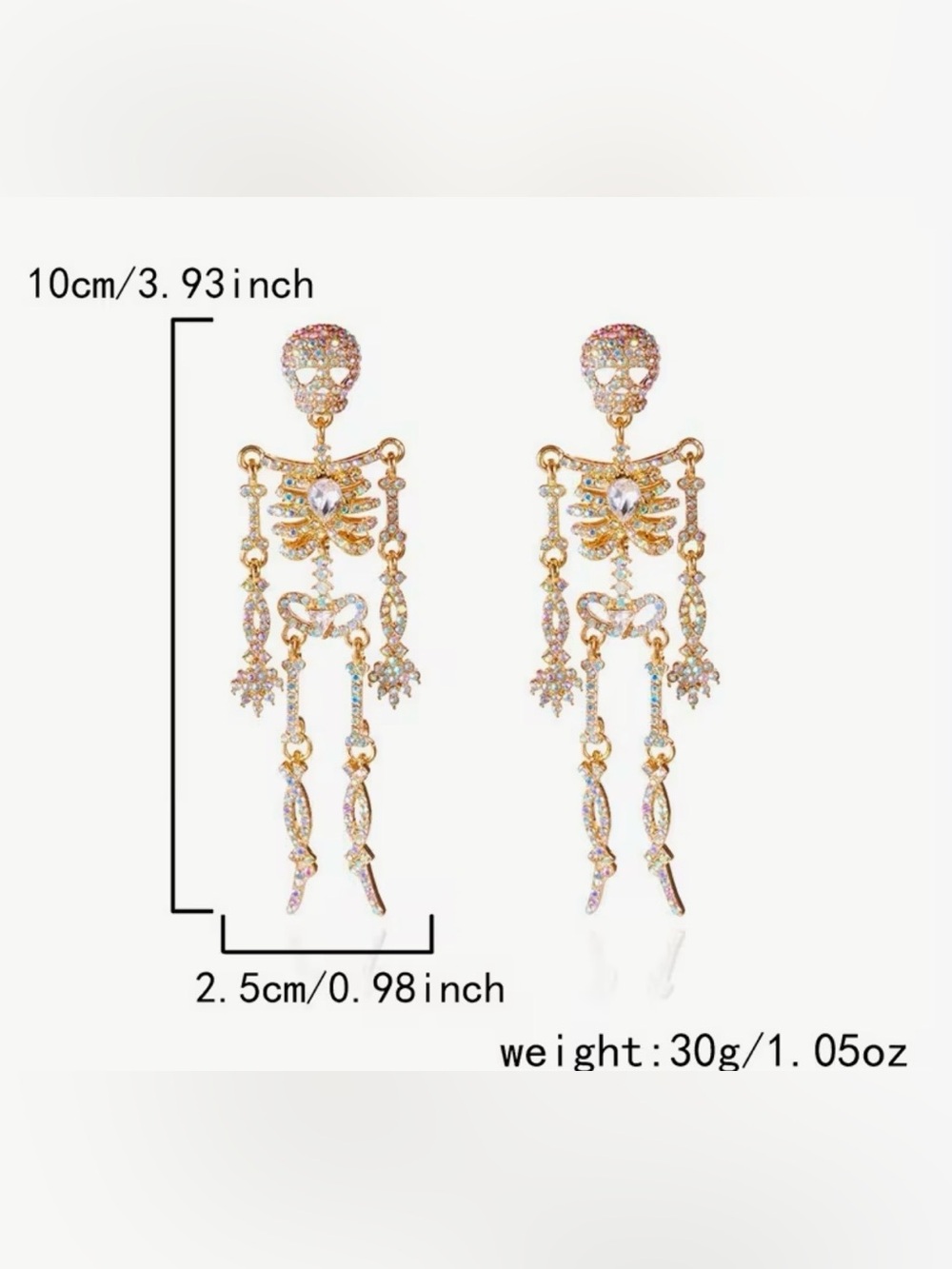 NWT Gold-Tone Crystal Skeleton Drop Earrings, Halloween Earrings - Picture 4 of 5